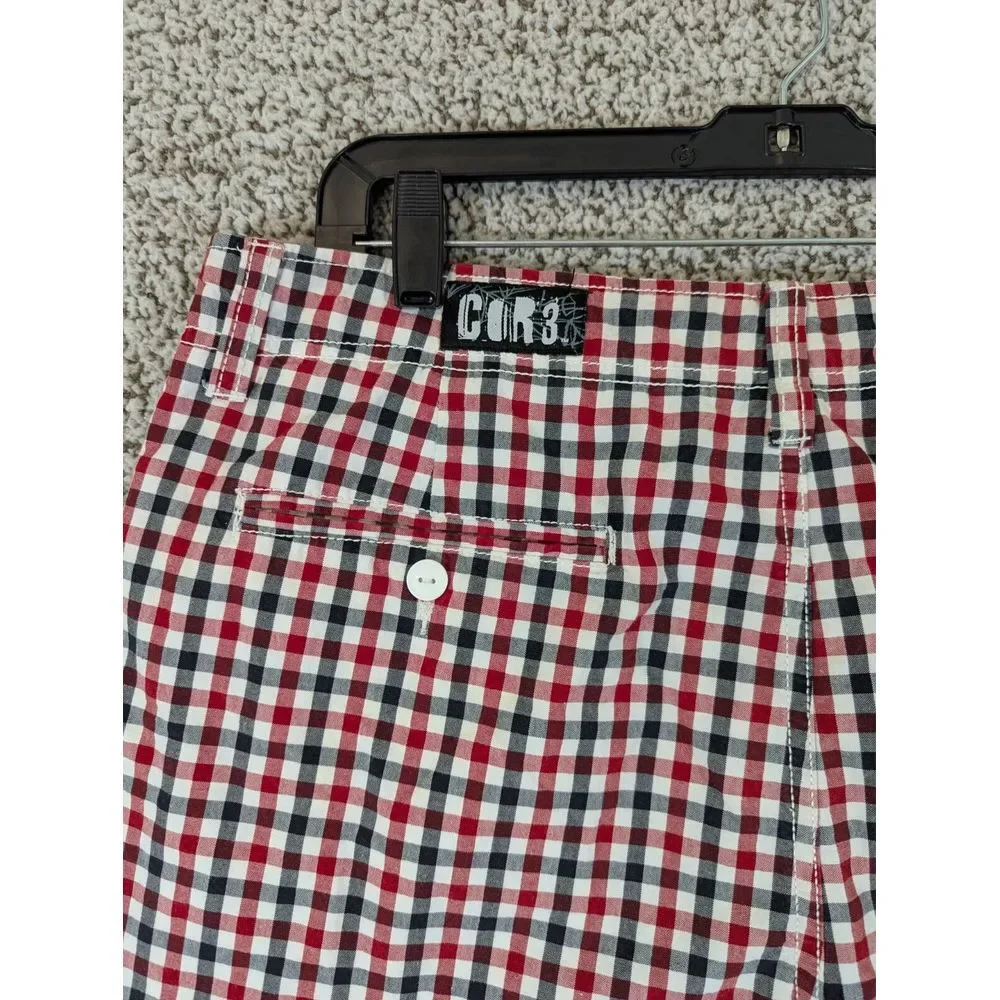 COR3 Plaid Shorts‎ Red Black Y2K Men's Size 34 11